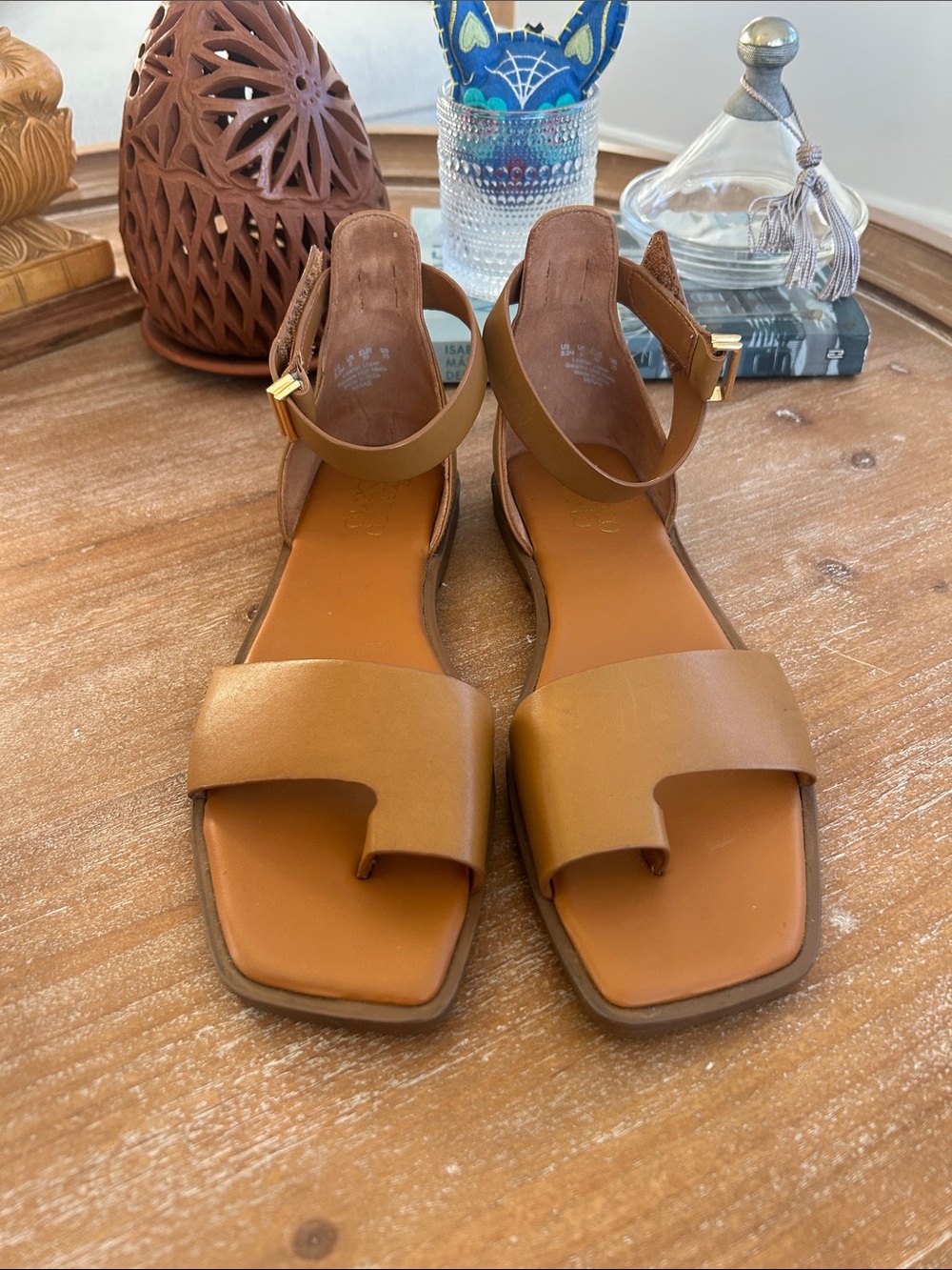 Franco Sarto Tan Leather Open-Toe Ankle-Strap Sandals